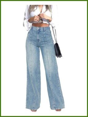 High Waist Wide Leg Jeans Relaxed Fit Five Pocket Denim Pants
